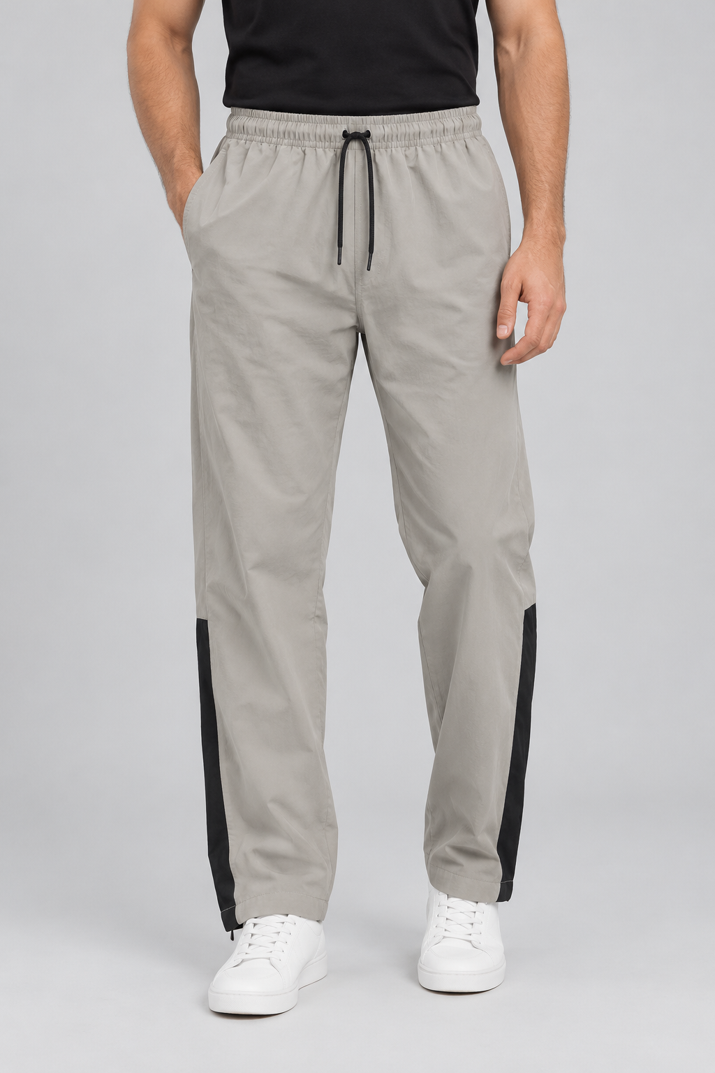 Men's Grey & Black Contrast Trousers --Grey