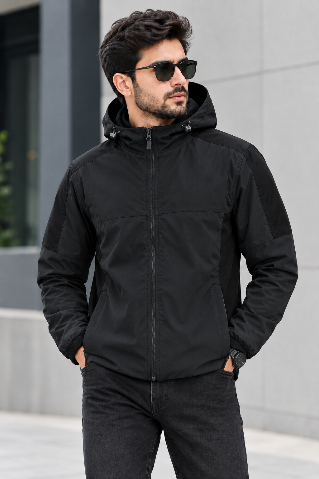 Men's Black Hooded Jacket