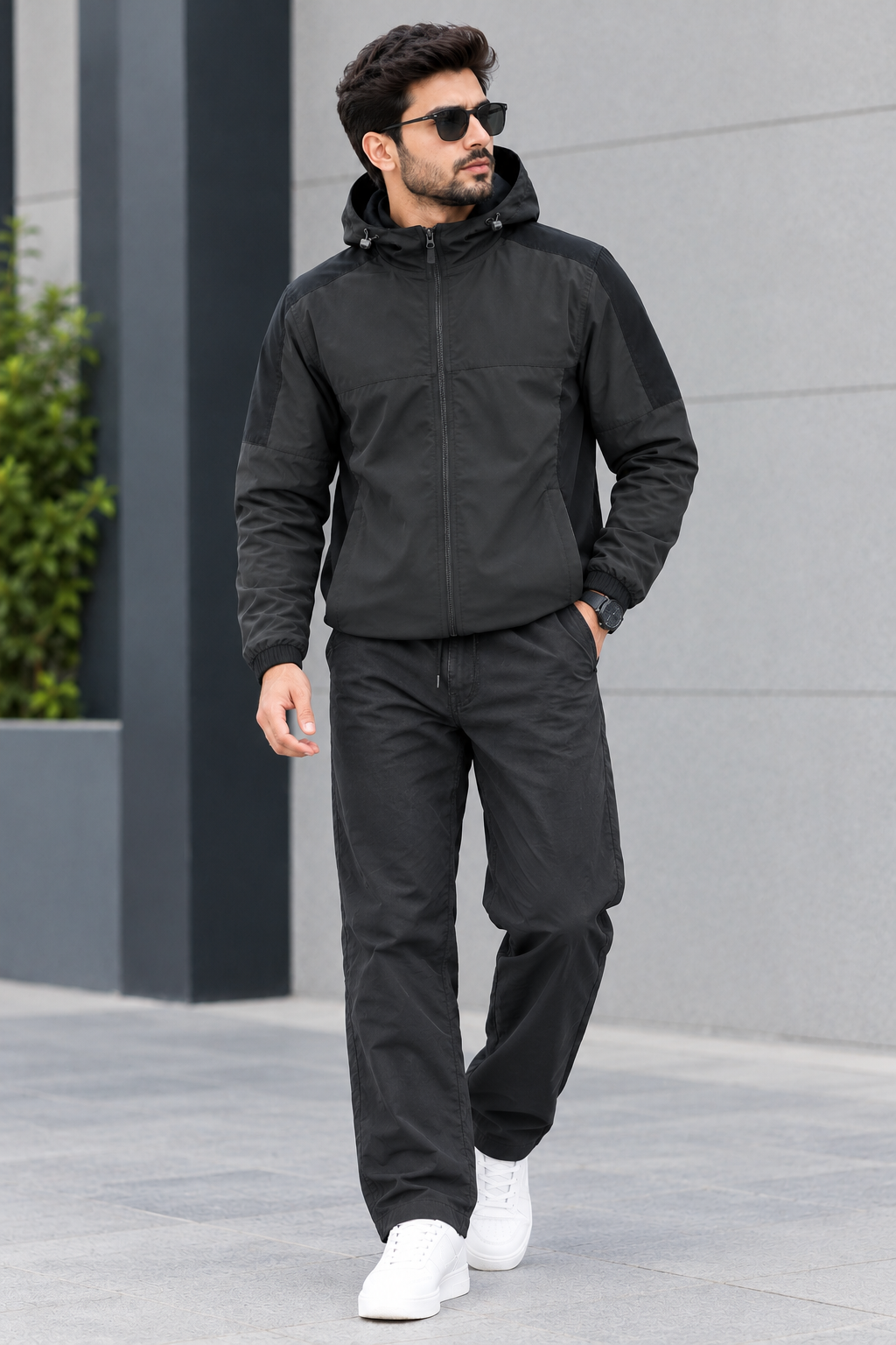 Men's Black Hoodie & Trouser Set – Premium Casual Wear -- Charcoal